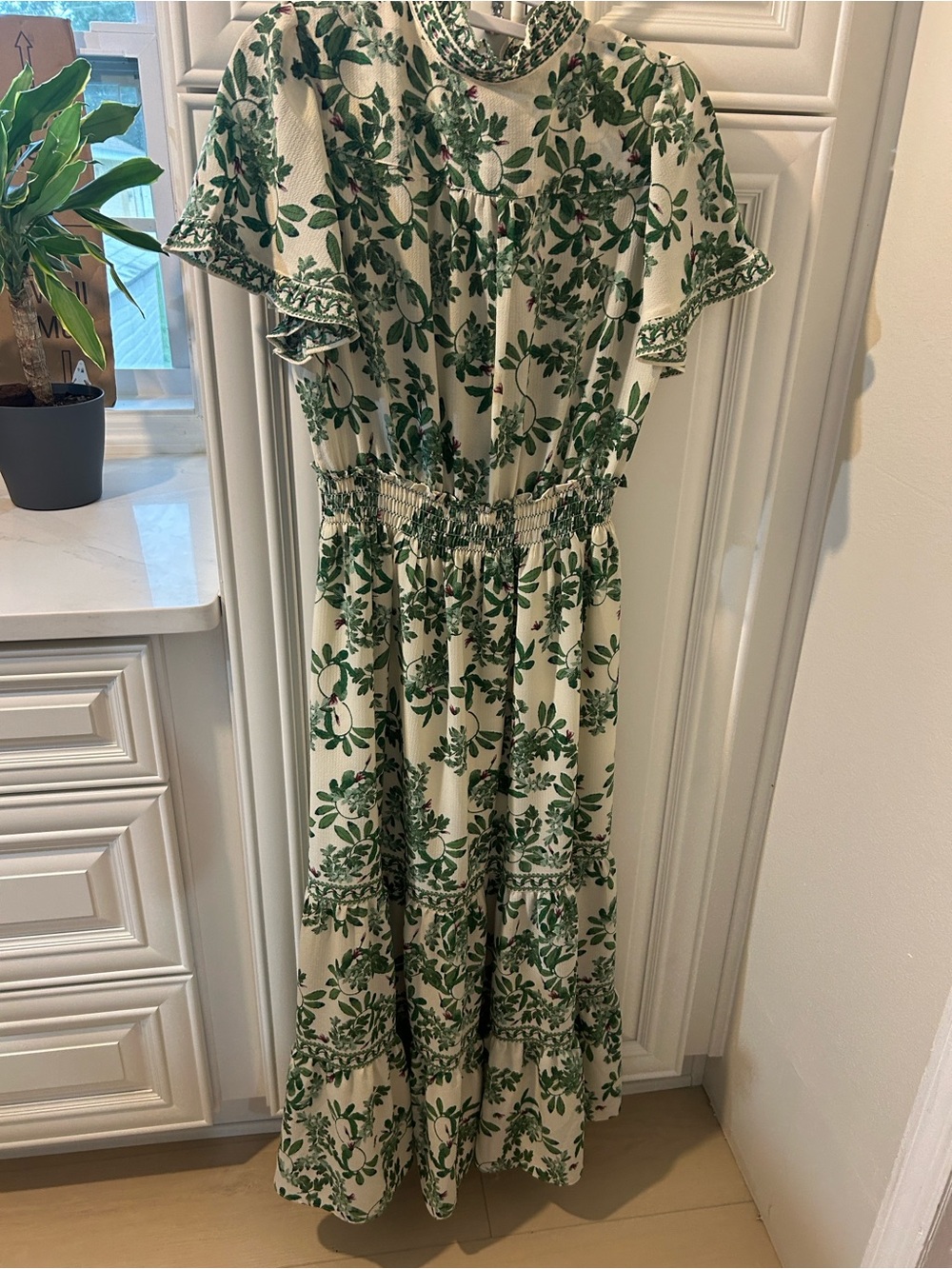 Max Studio Cream Maxi Dress with Green Floral Print - Picture 2 of 3